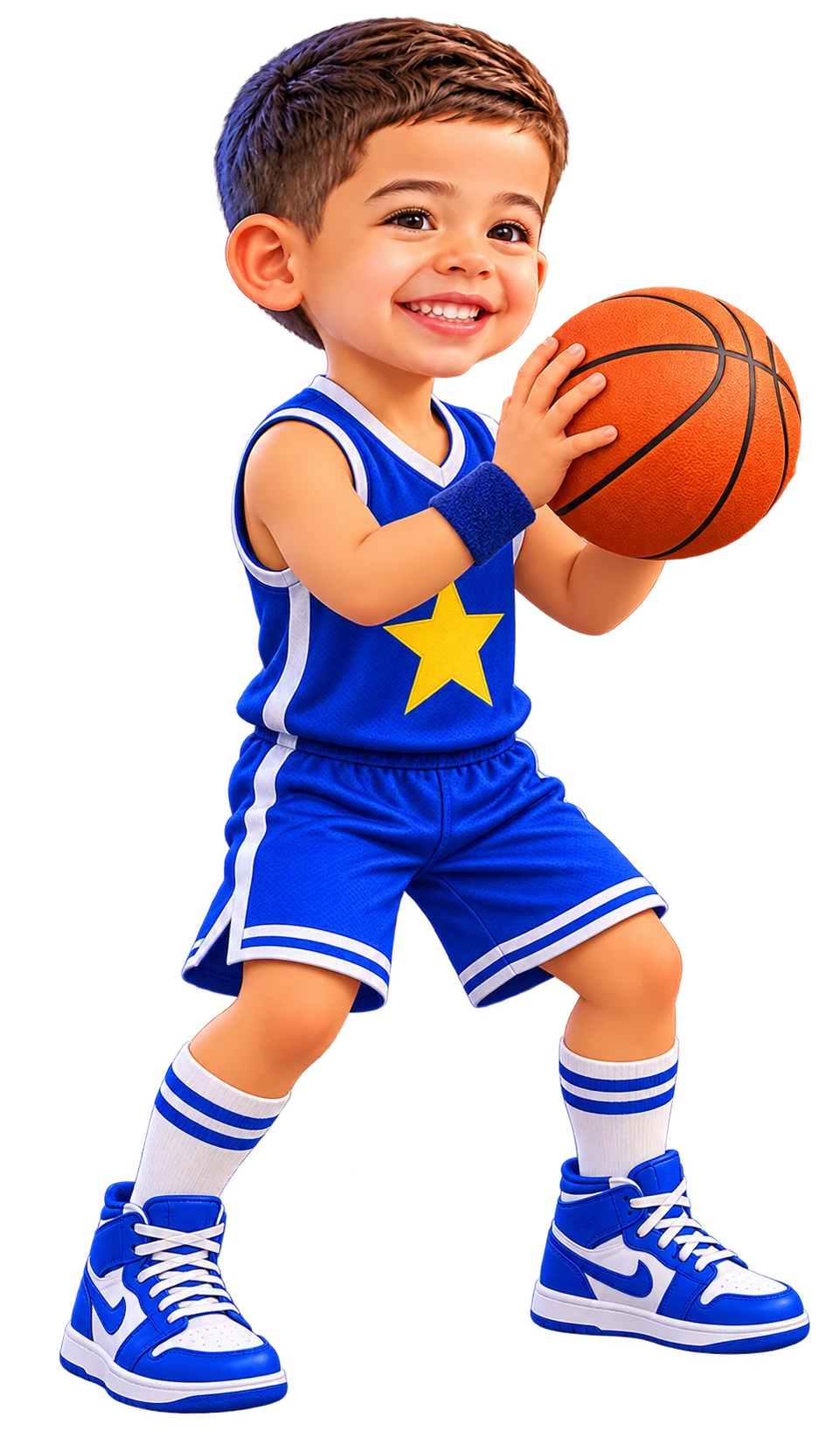 Vladi con uniforme de básquet y pelota